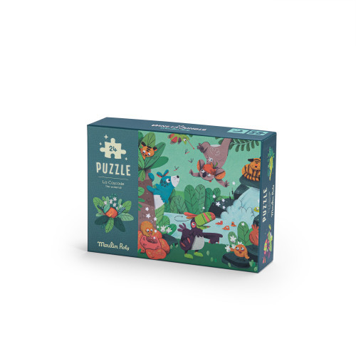 Moulin Roty - Dzsungel - sötétben világító kirakó, foszforeszkáló puzzle - A vízesés (24 db-os)