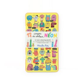   Moulin Roty - Csinoskák - Színes ceruza készlet fém dobozban - neon színek - 12 db